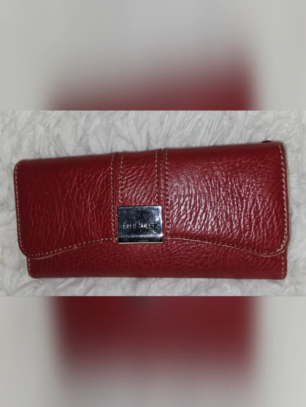 Nine West Red Clutch Wallet with Metal Logo Accent